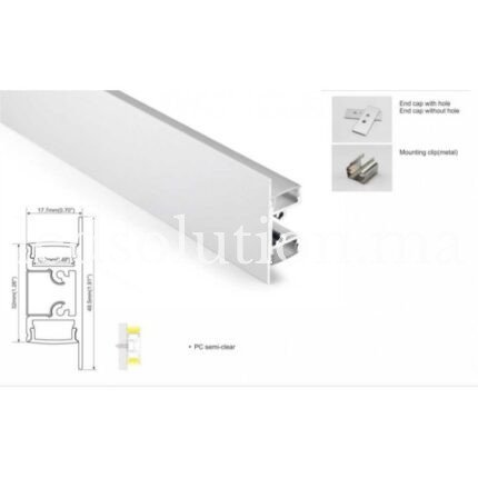 Profilé Aluminium Léche-Mur Haut/Bas 18x49mm 2M LED