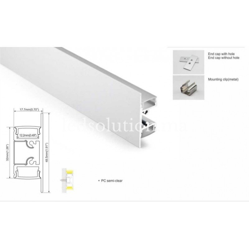 profile-de-surface-leche-mur-18x49mm maroc Profilé Aluminium Léche-Mur Haut/Bas 18x49mm 2M LED